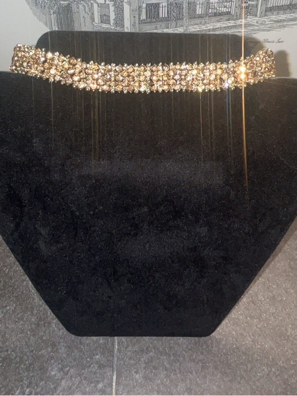 Gold Tone Champagne Rhinestone Crystal Statement Choker Necklace